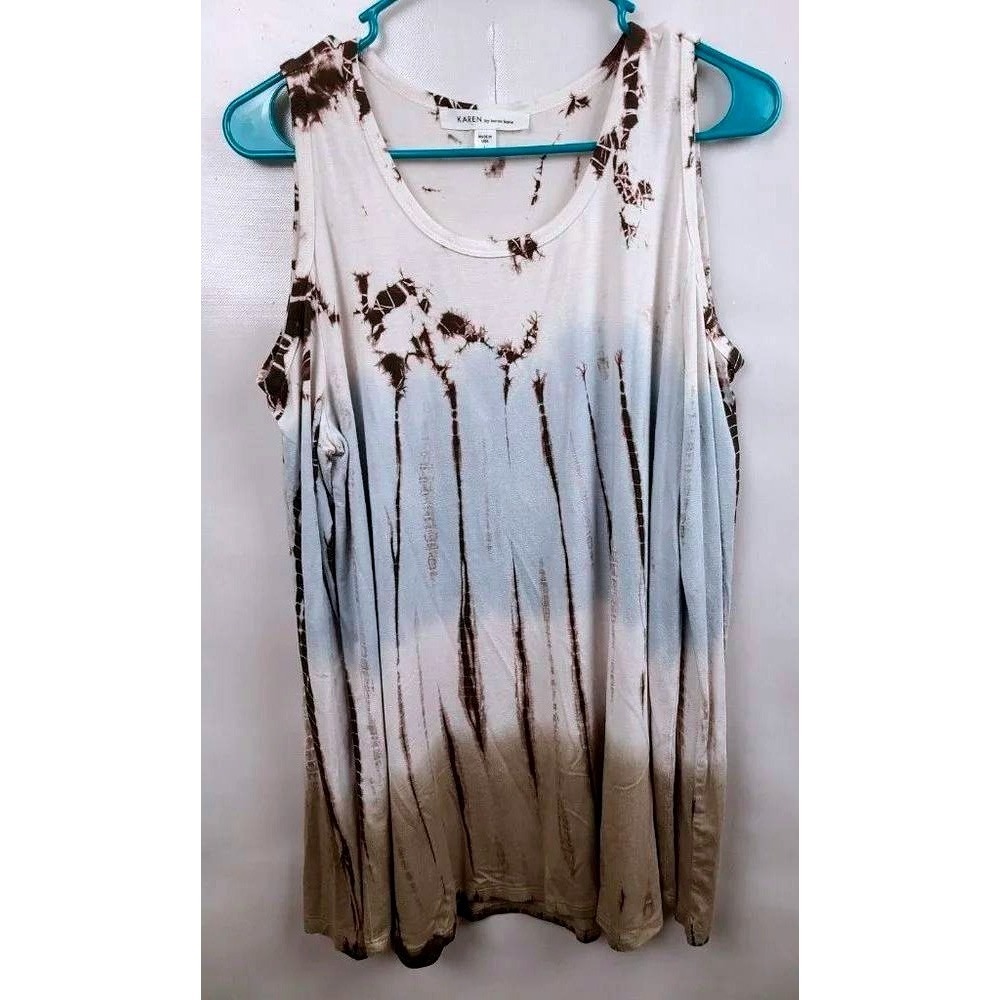 Karen Kane Tie Dye Cold Shoulder Top Womens Large Blue Brown Boho 9K13296